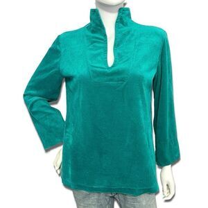 Vintage 80’s Teal Cotton Velour BOHO Top Sz M/L